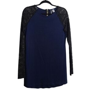 H&M DIVIDED Navy Blue Mini Dress with Black Lace Sleeves Size 38 US 8